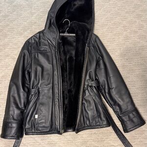 Wilsons Leather Black Hooded Jacket